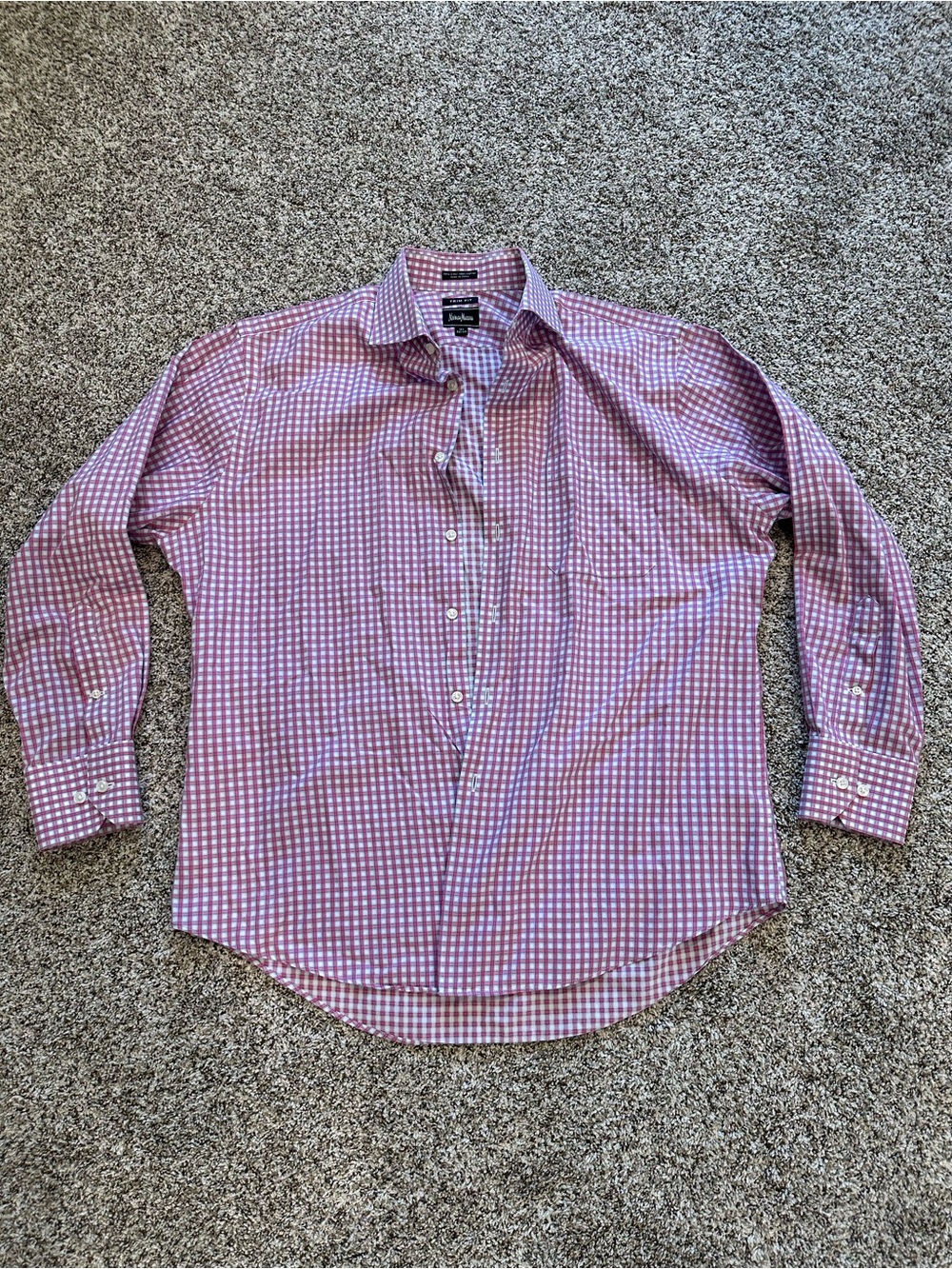Neiman Marcus Men’s Pink Blue Gingham Dress Shirt 16.5 32/33